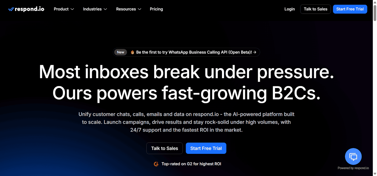Homepage of Respond.io, a unified CleverTap alternative.
