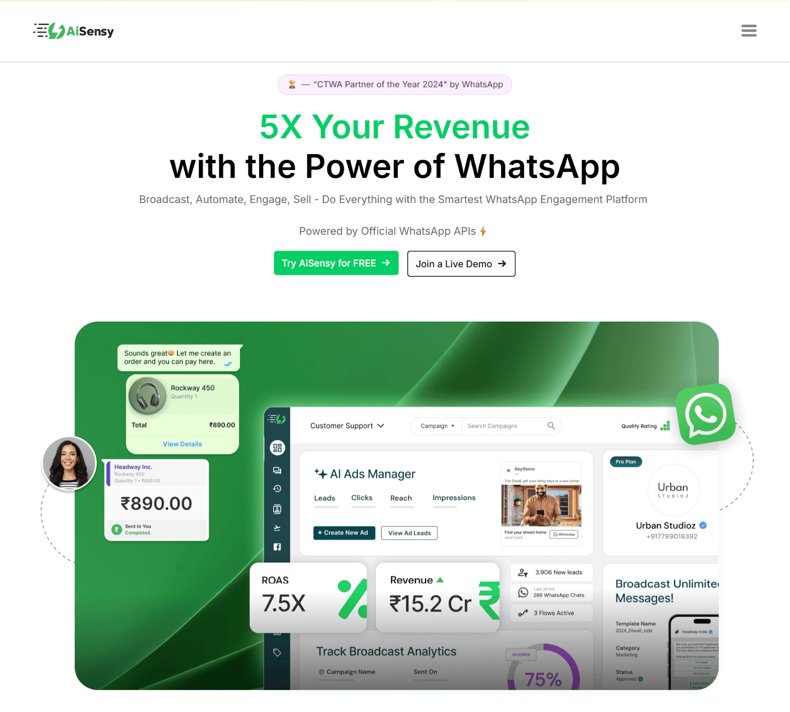 Homepage of AiSensy, a CleverTap alternative.