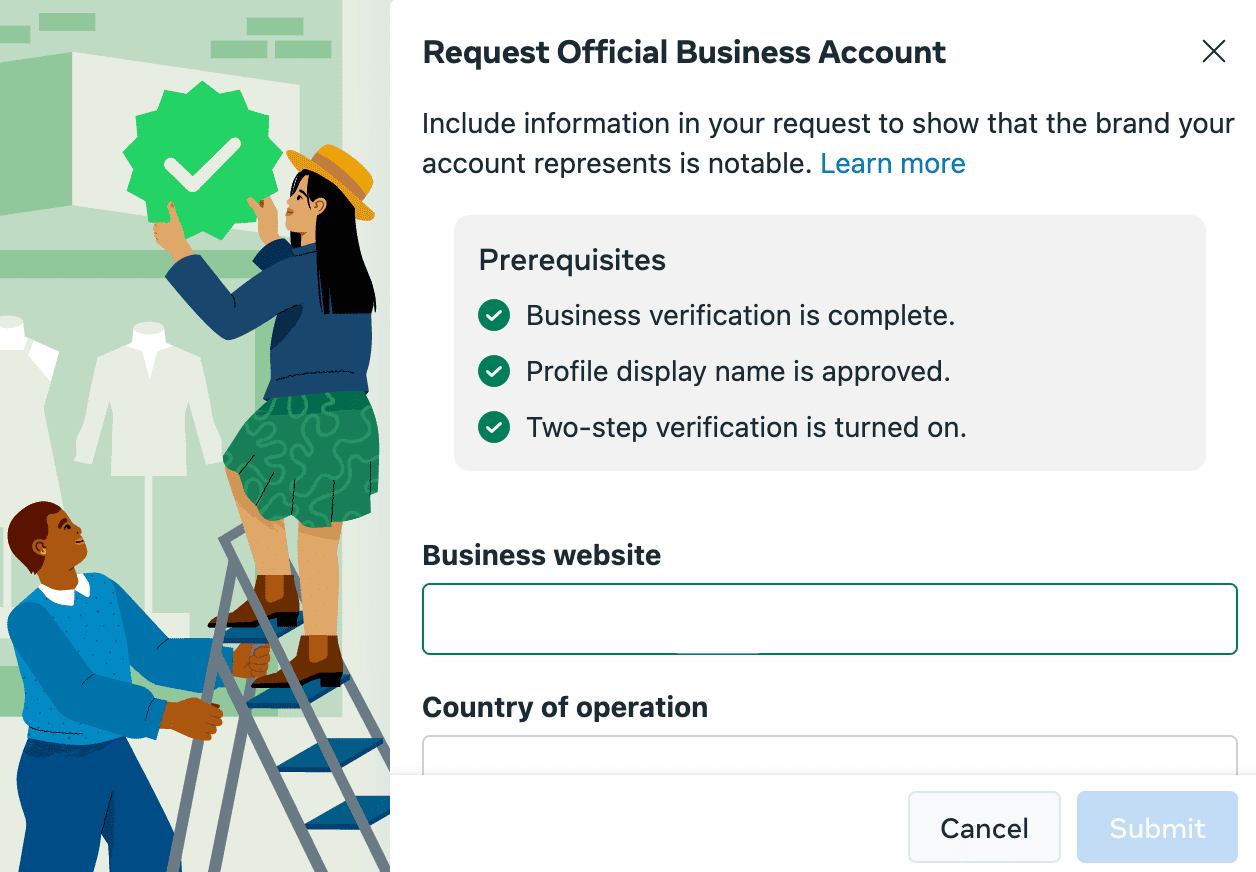 Basic business information you have to fill before submitting your verification request.