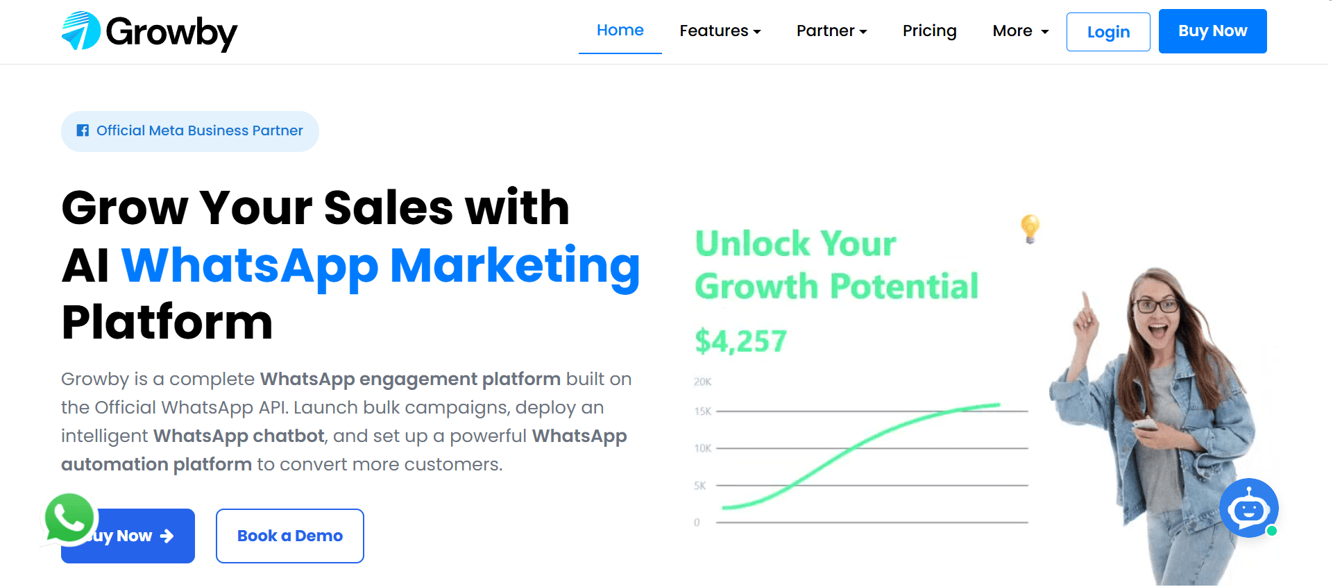 Growby, an AI-powered WhatsApp automation tool.