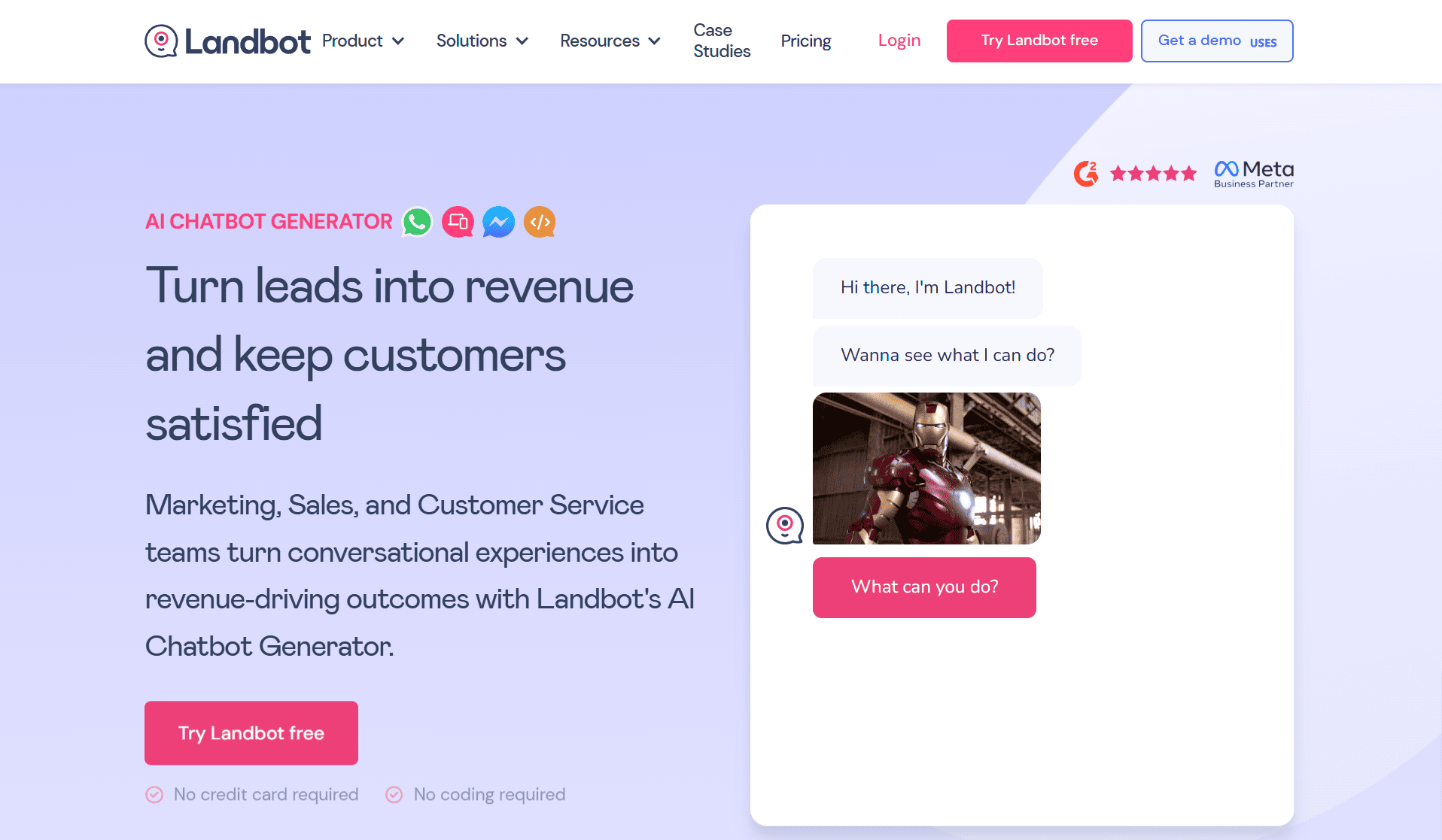 Landbot, a chatbot-driven WhatsApp automation tool.