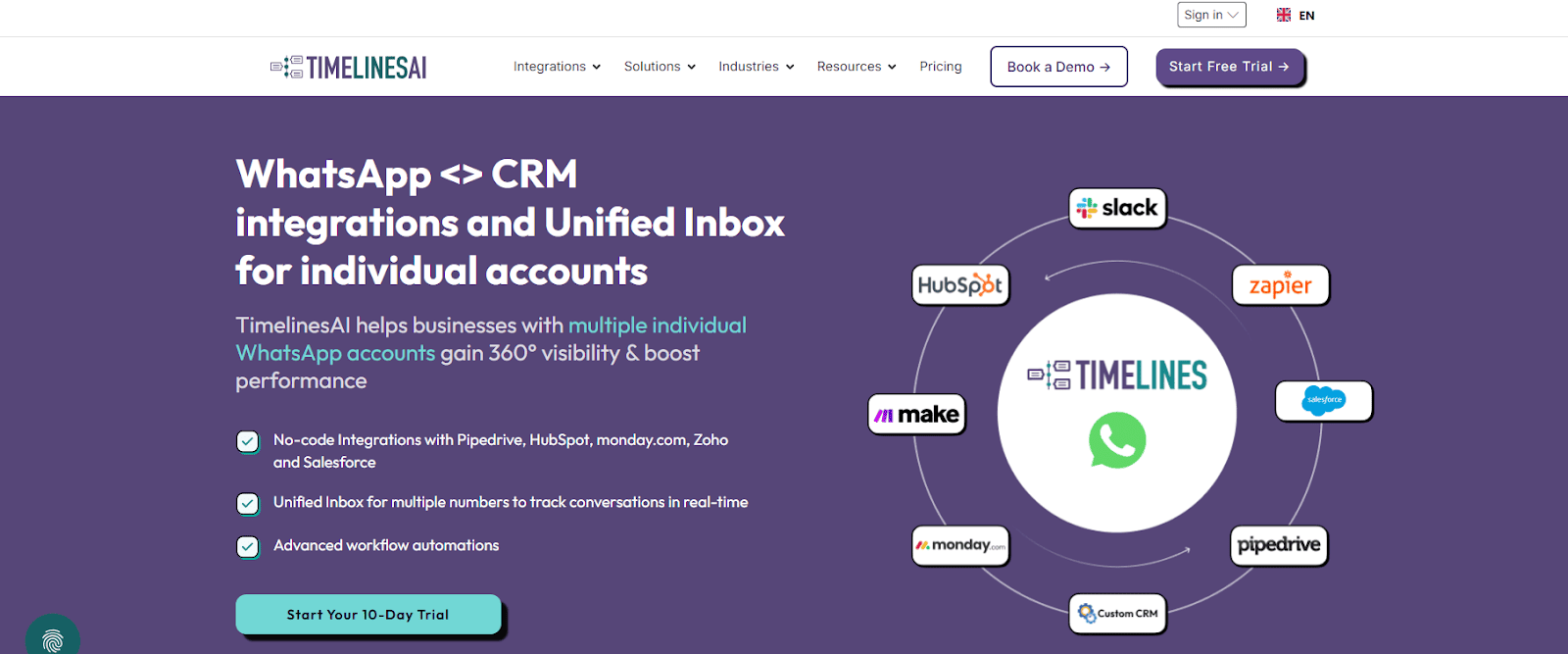 TimelinesAI is a WhatsApp solution that you can integrate with a CRM to manage contacts.