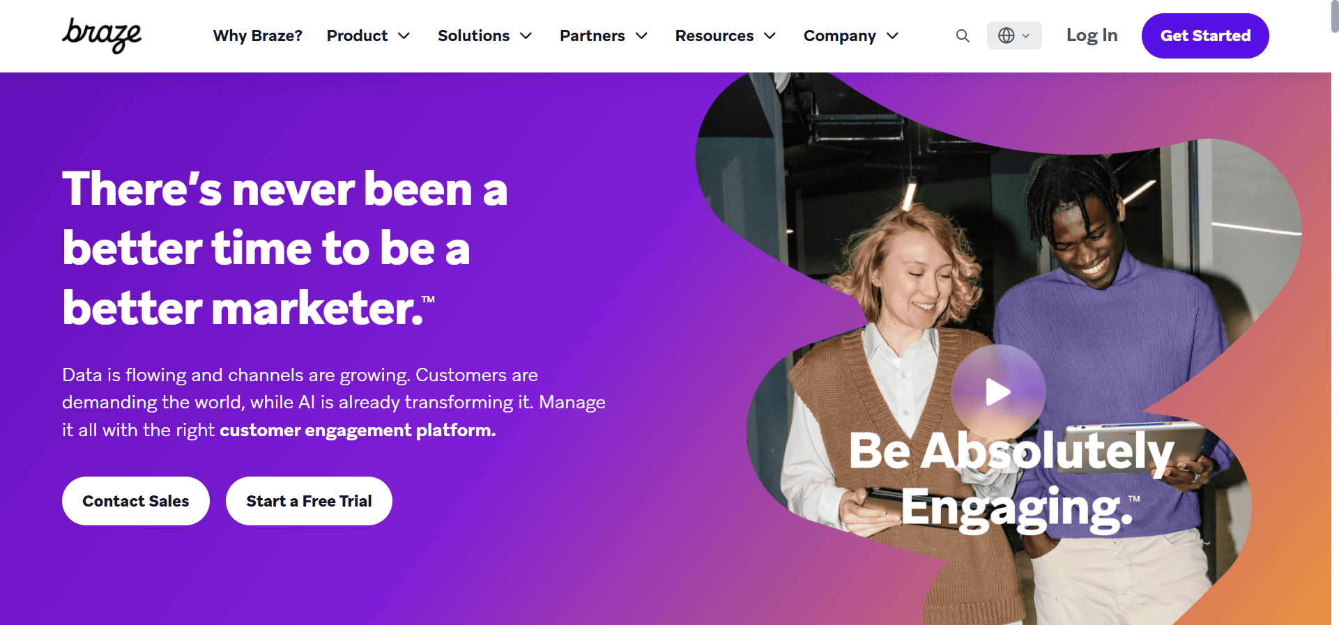 Homepage of Braze, a MoEngage alternative.