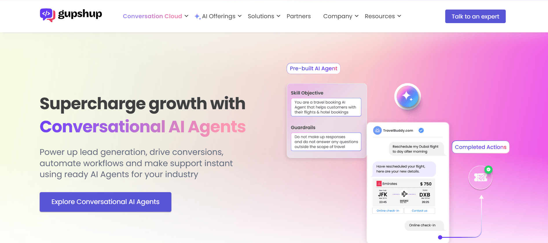 Homepage of Gupshup, a robust MoEngage alternative.