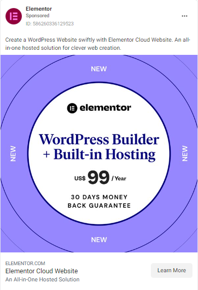An example of an Instagram ad from Elementor.