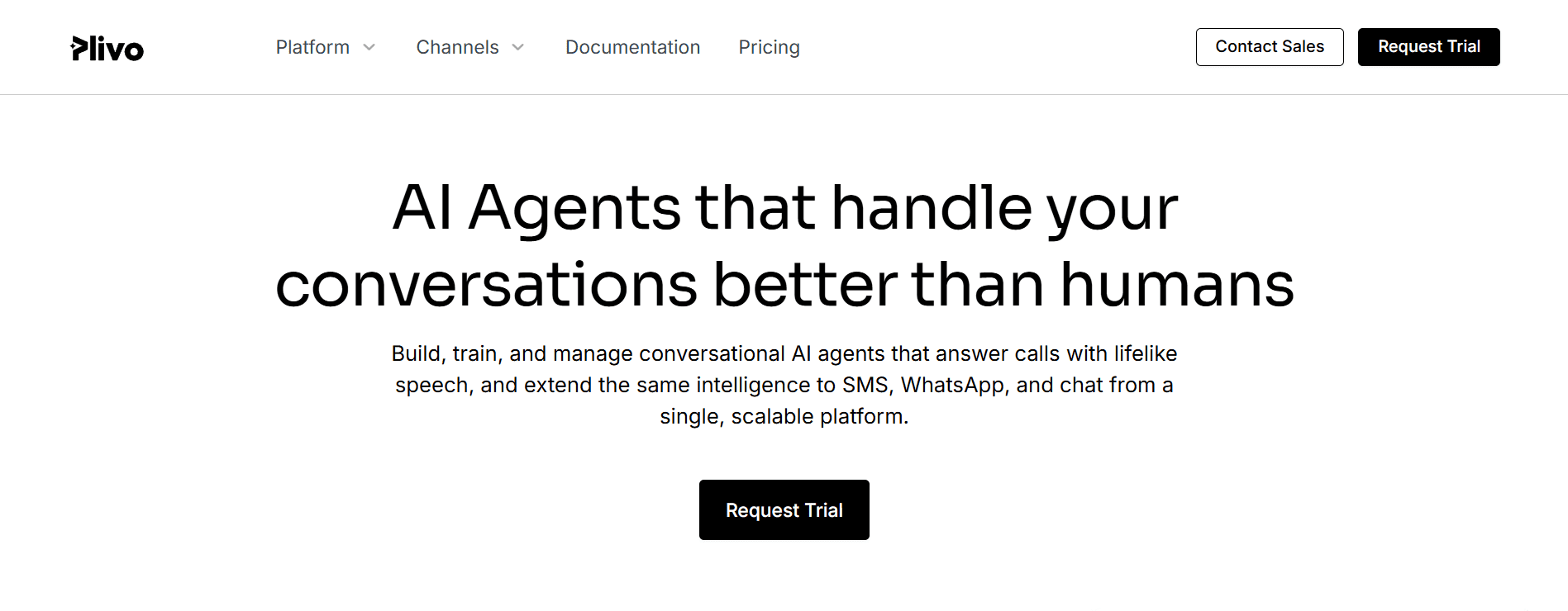 Homepage of Plivo, a powerful Gupshup alteranative.