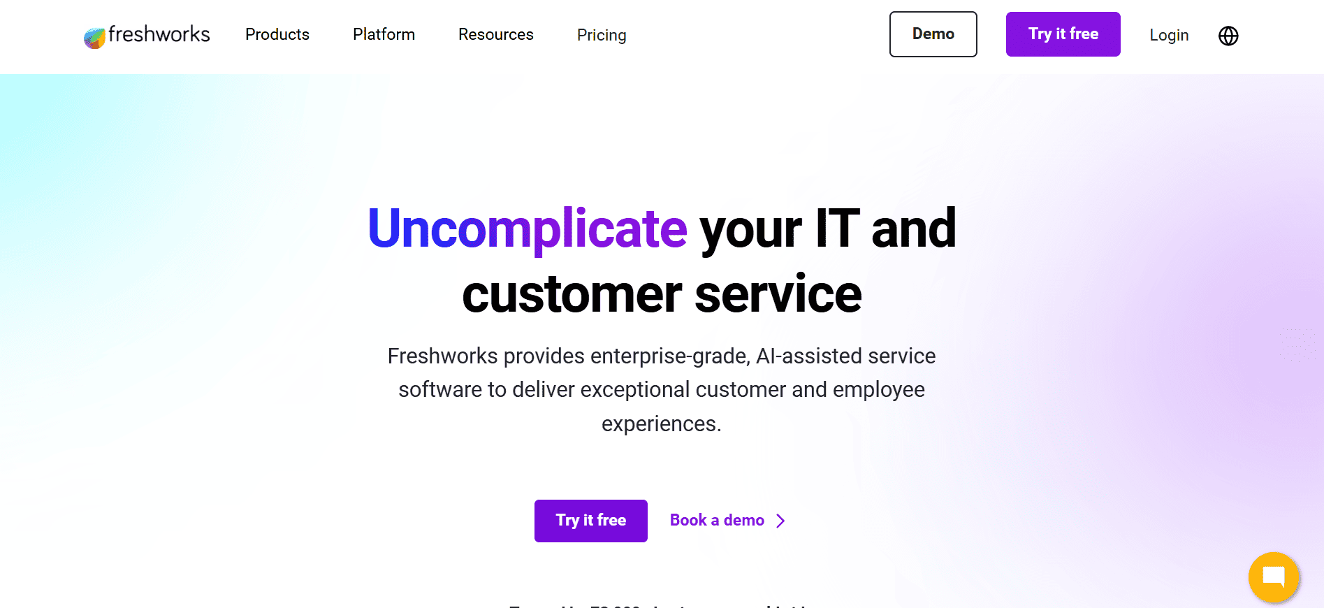 Homepage of Freshchat, a Gupshup alternative.