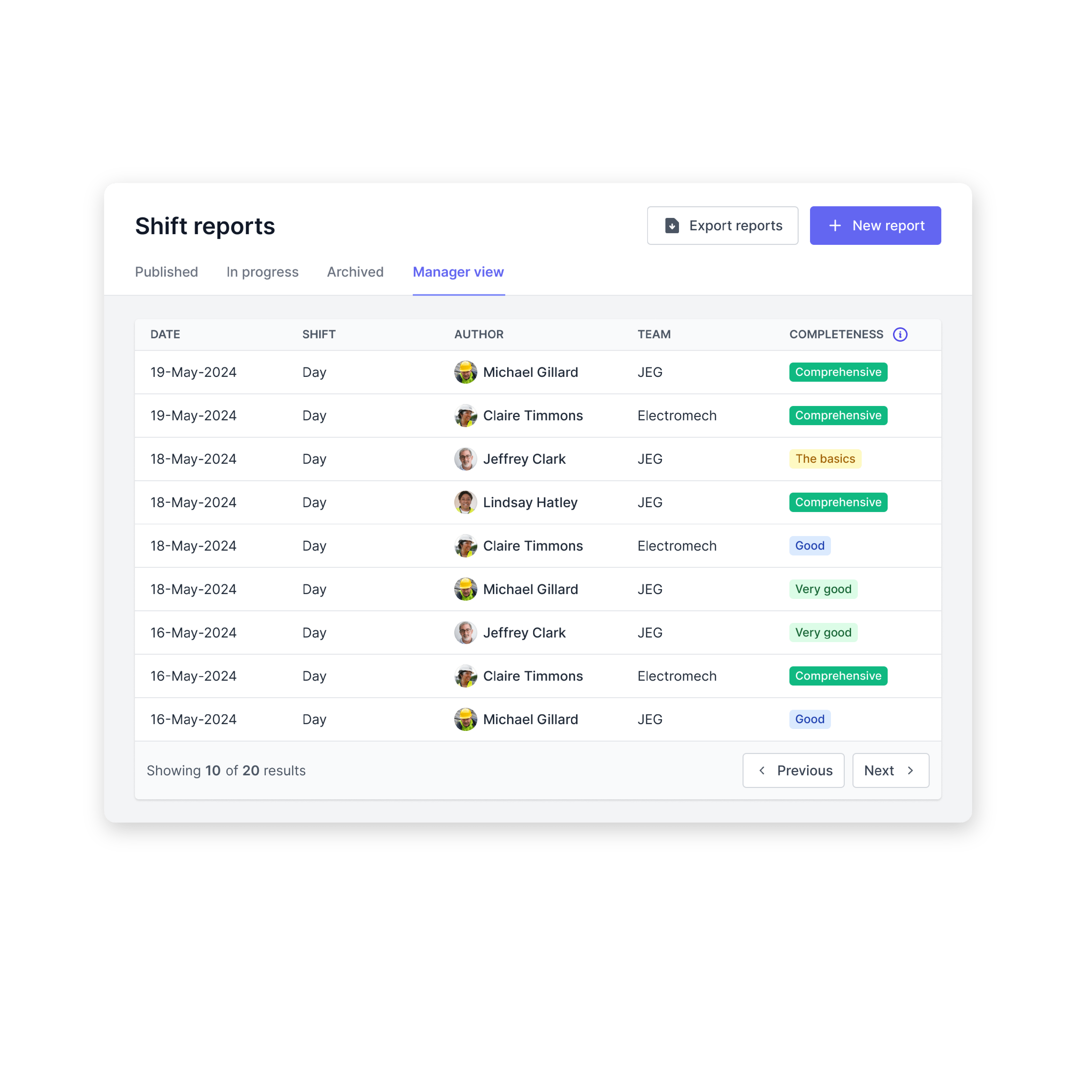Manager view UI