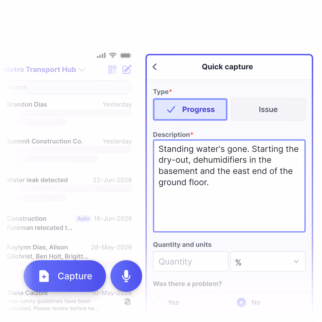 Project management interface showing a change report titled 'Change in window supplier' linked to an issue about rough openings not meeting specifications, with details on priority, status, cost impact, and schedule impact.