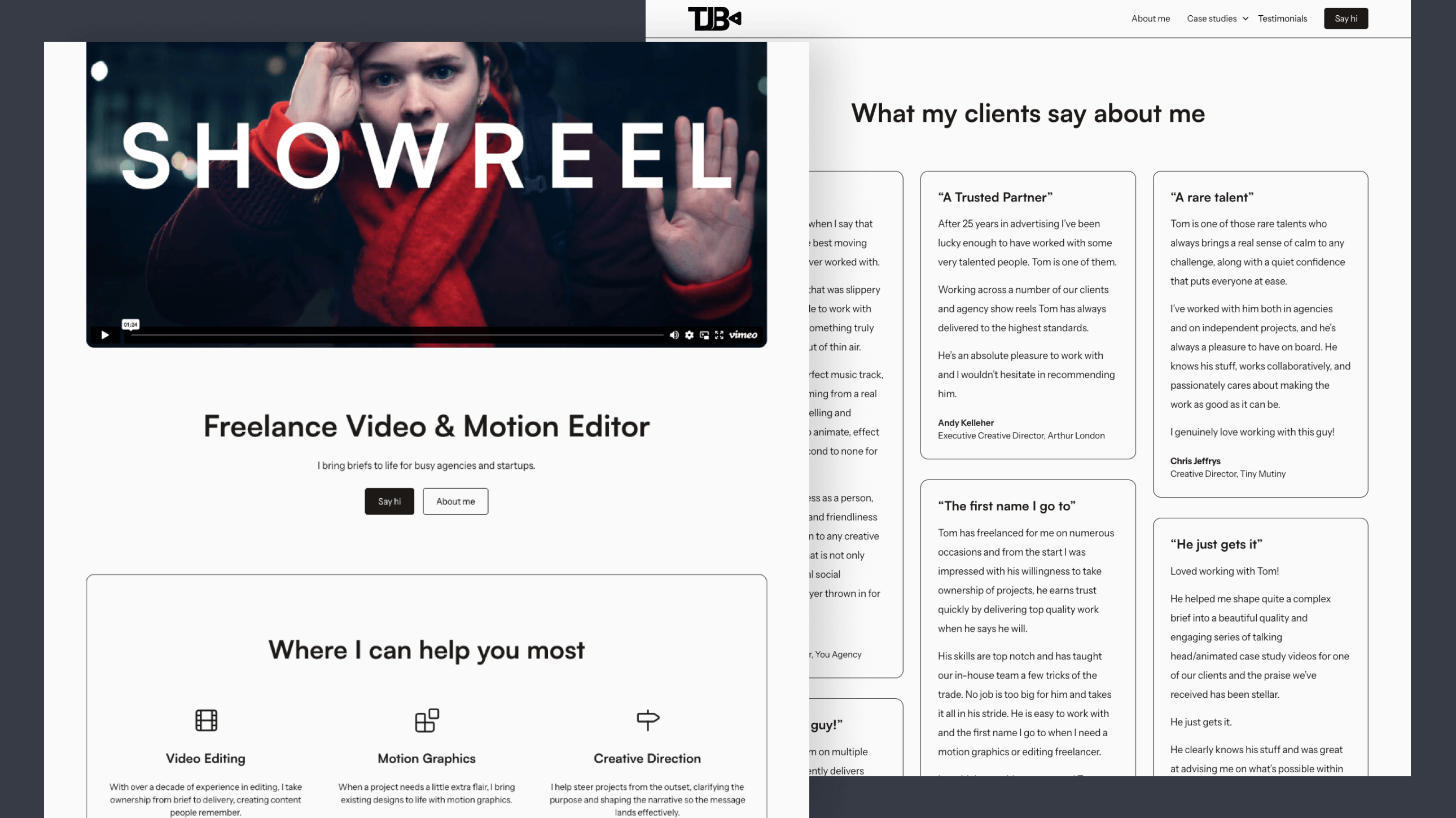 Screenshots of Tom Brewerton's portfolio