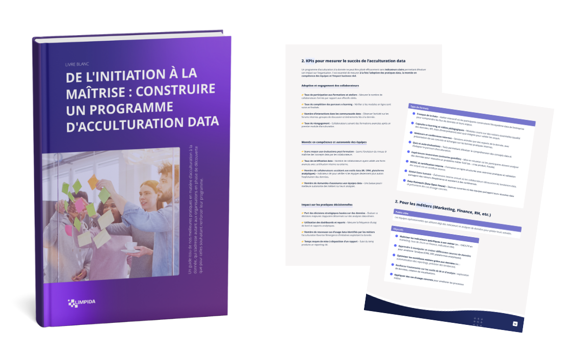 Couverture du livre blanc De l'initiation à la maîtrise de Limpida, avec quelques pages du guide en éventail
