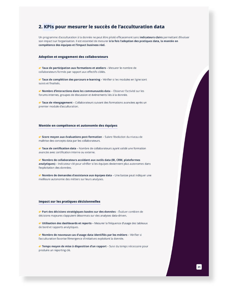 Page sur les KPIs de mesure de l'acculturation data