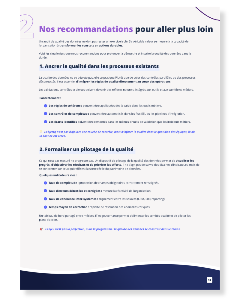 Page du livre blanc : indicateurs clés de pilotage de la qualité des données