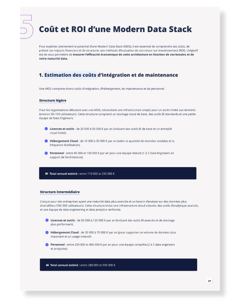 Page du livre blanc : estimation des coûts et méthode de calcul du ROI d'une Modern Data Stack