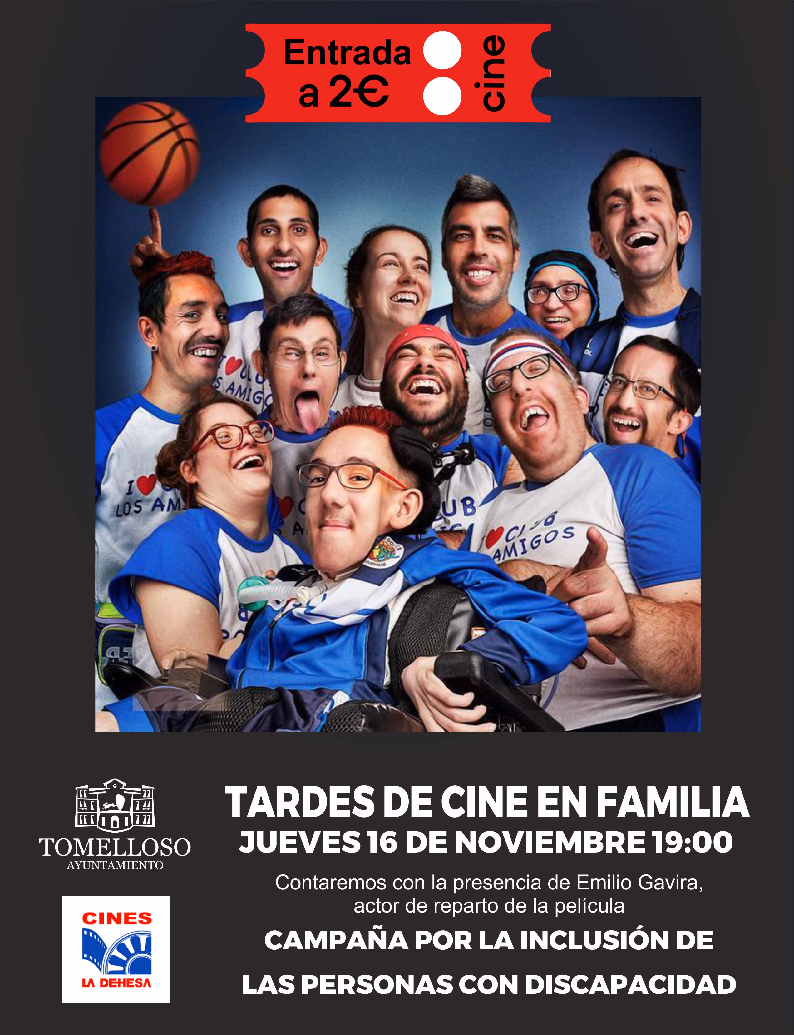 Tardes de cine en Familia. Jueves 16 de noviembre, 19:00 horas. Contaremos con la presencia de Emilio Gavira, actor de reparto de la película. Campaña por la inclusión de las personas con discapacidad