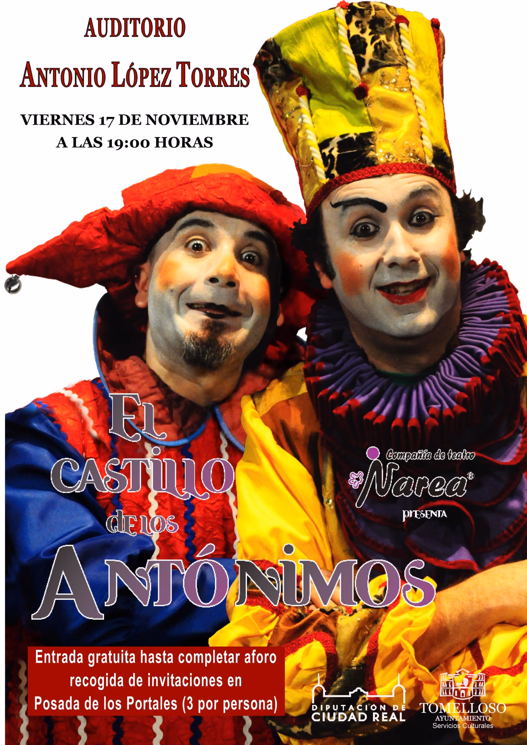 Cartel del evento con una pareja de payasos