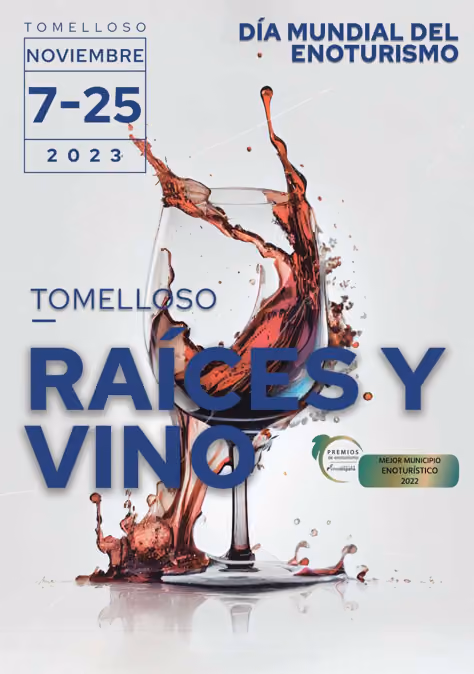 Cartel del evento con una copa de vino