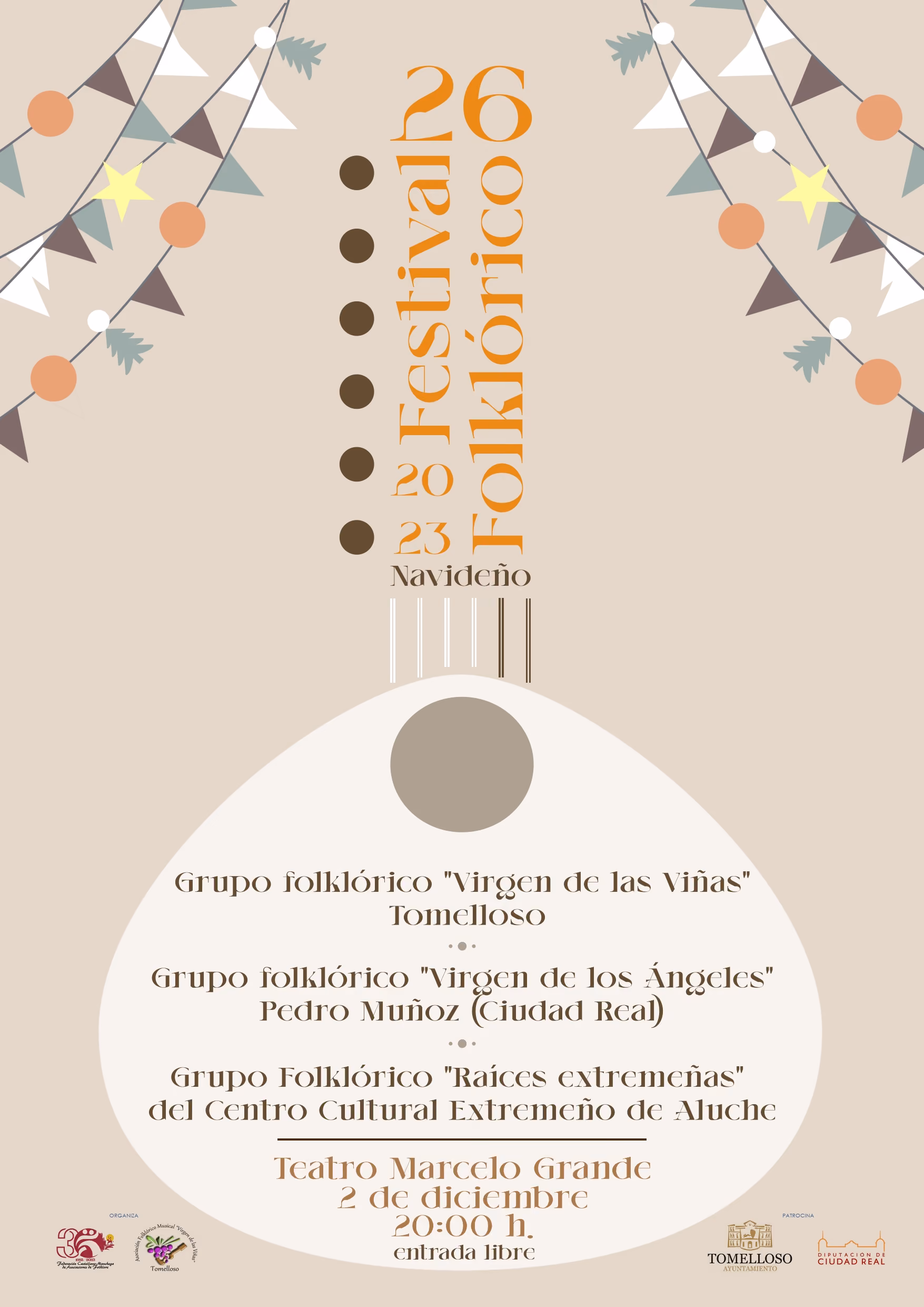 Cartel del festival con un juego tipográfico ilustrando una bandurria