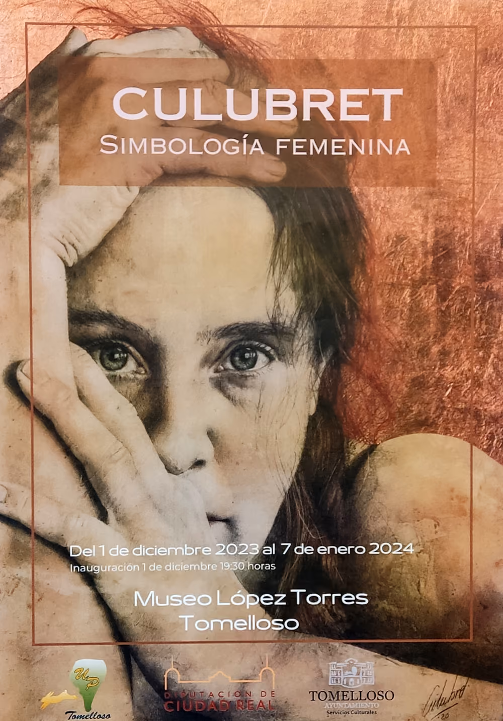 Cartel del evento mostrando retrato de una mujer joven, obra de la artista.