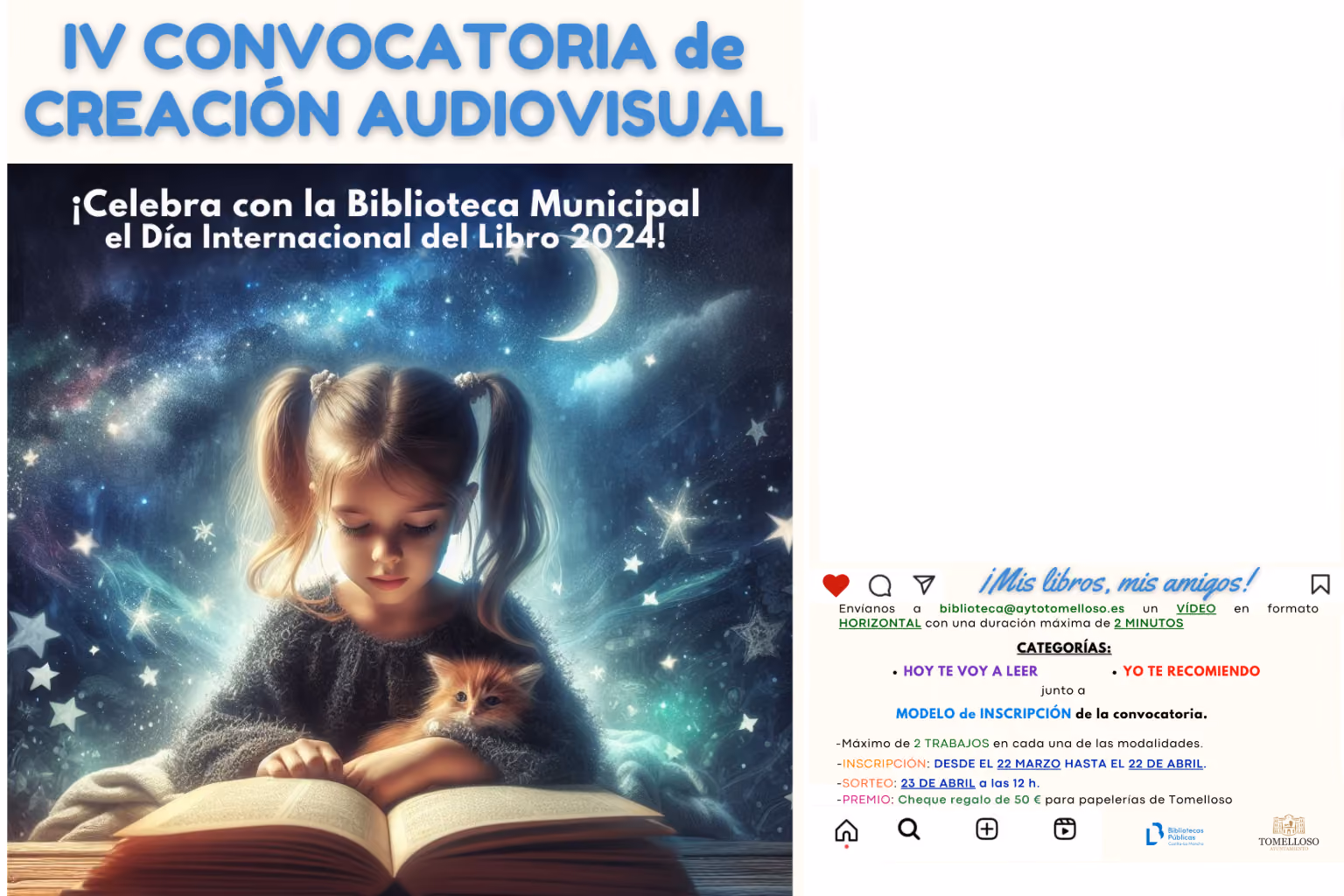 IV Convocatoria de Creación Audiovisual. ¡Celebra con la Biblioteca Municipal el Día Internacional del Libro 2024!