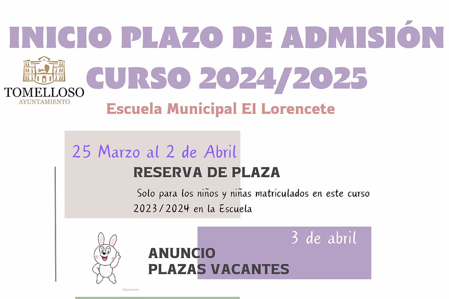 Inicio plazo de admisión curso 2024 - 2025 y otra información