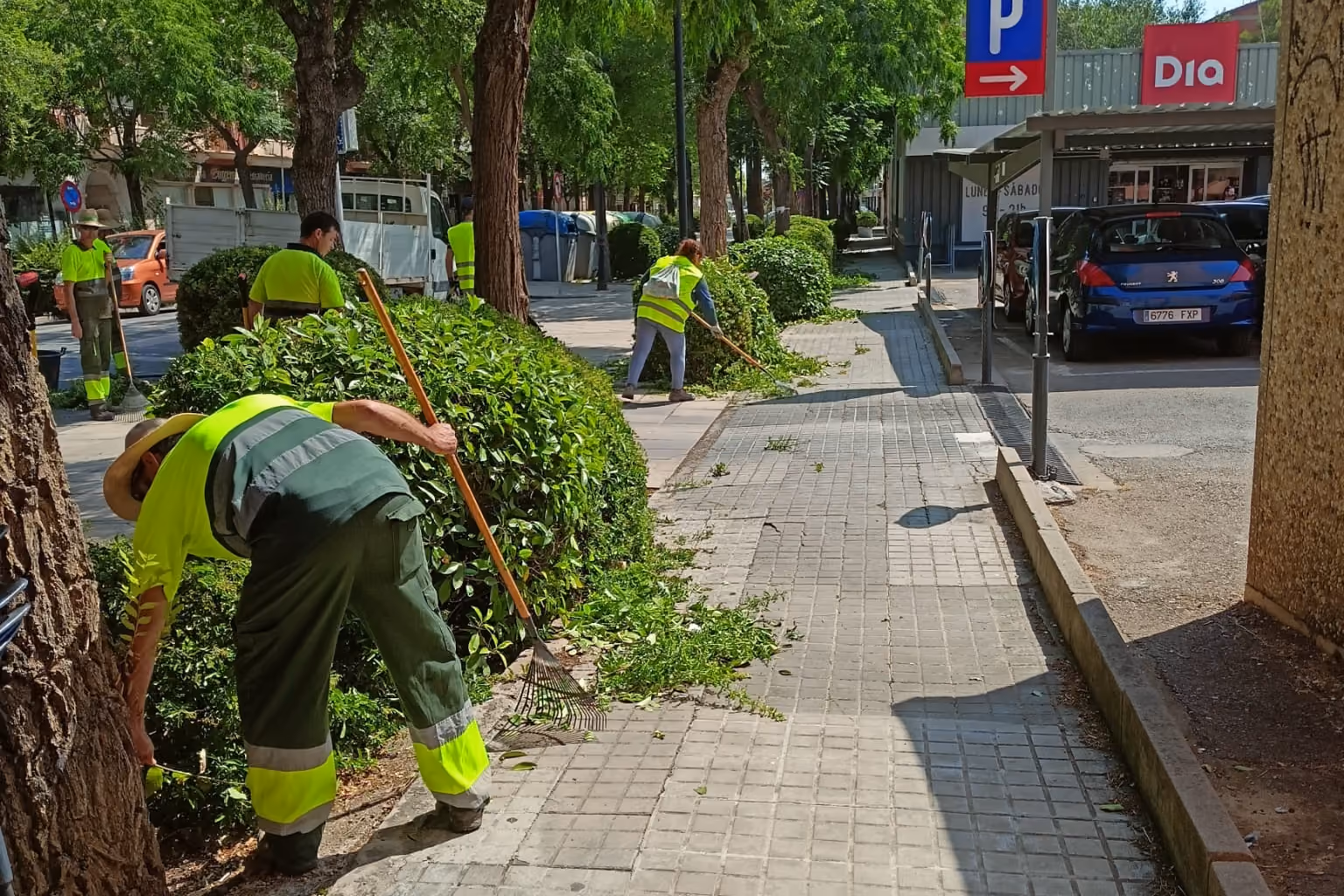 Trabajadores del plan de empleo en la avenida Don Antonio Huertas