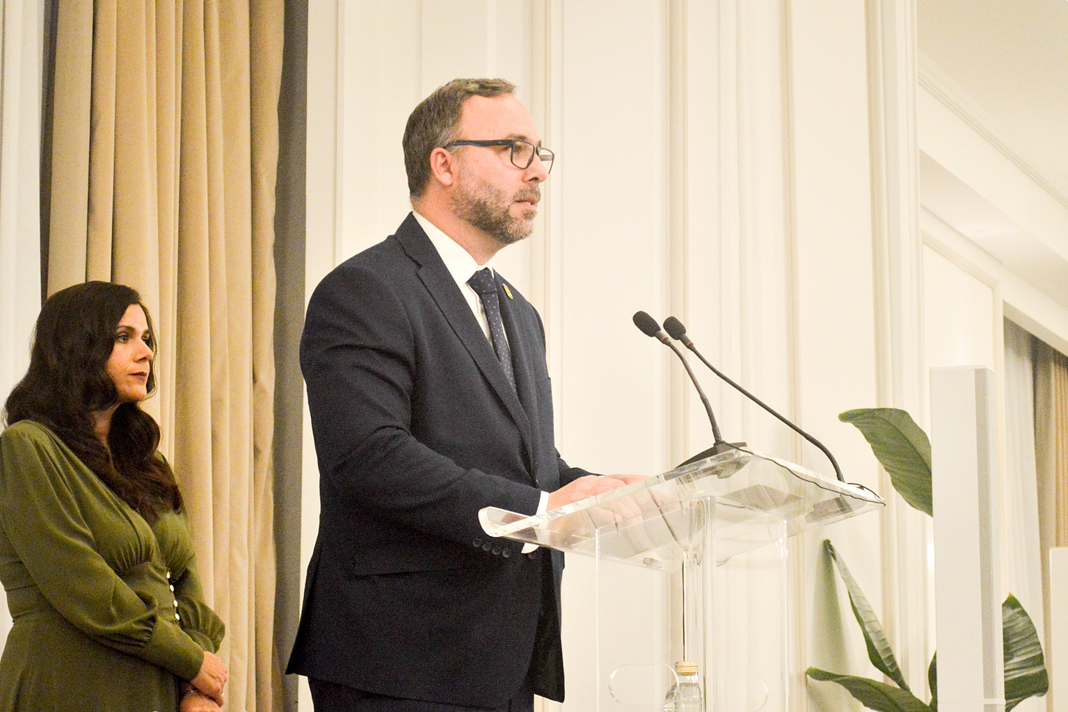 Javier Navarro, durante su intervención en el certamen cultural de Virgen de las Viñas