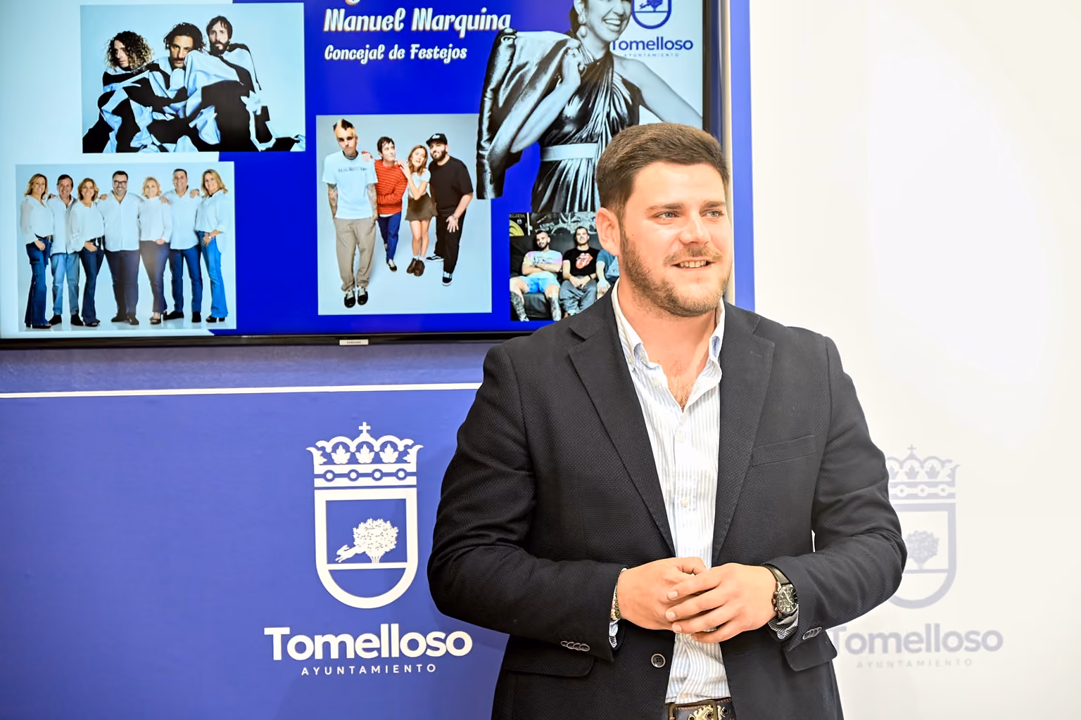 El concejal de Festejos, Manuel Marquina, durante la presentación de los conciertos de feria