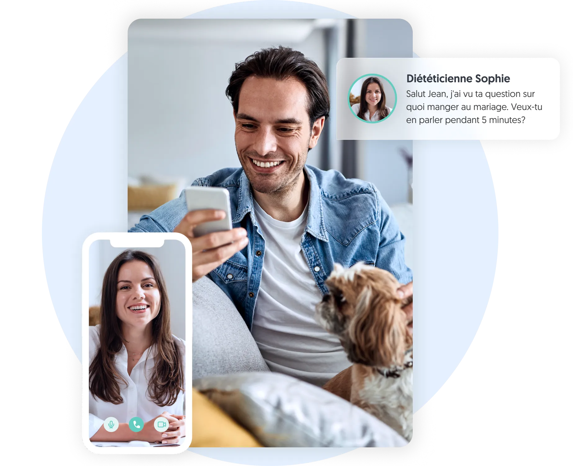 Homme prenant un rendez-vous nutritionnel via son smartphone