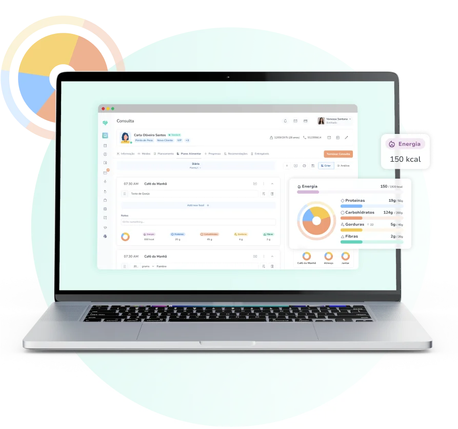 Food analysis in Nutrium nutrition software. You can consult your clients' diet plans and nutritional information.