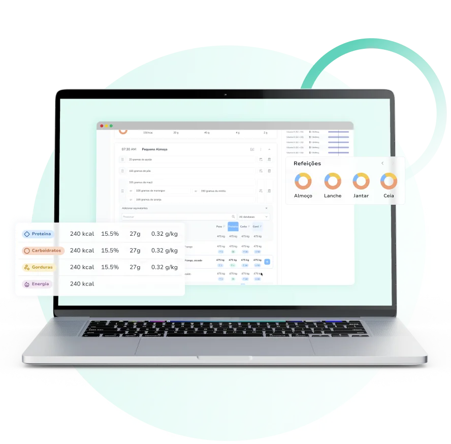 Creation of a food plan using the Nutrium nutritional calculator and food database.