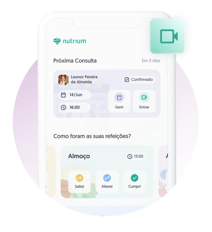 Nutrium app interface for customers