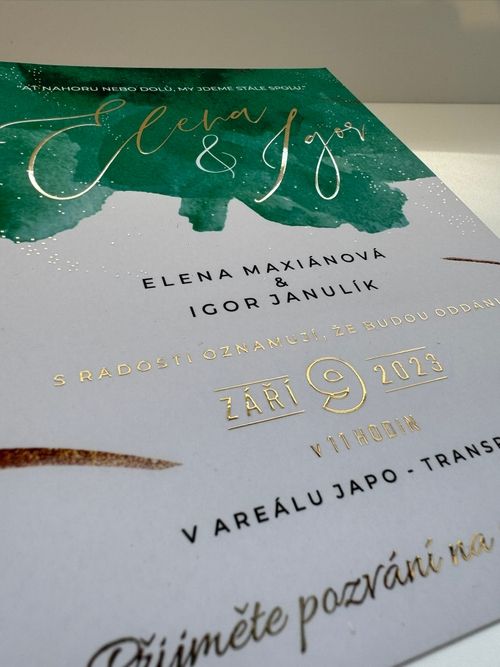 Metalická ražba zlatá na svatební oznámení