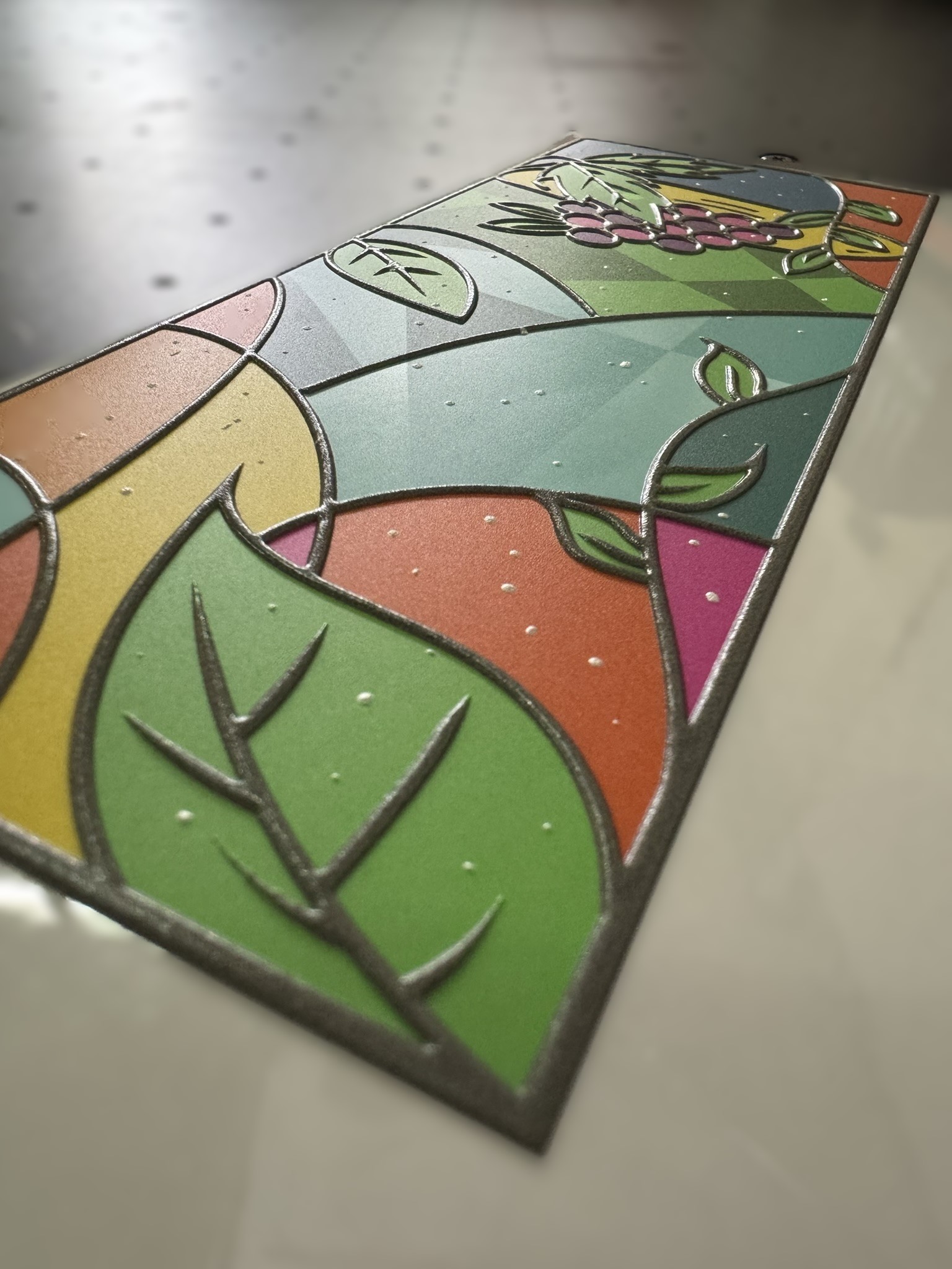 UV tisk s lakem, imitace vitráž, reliéf