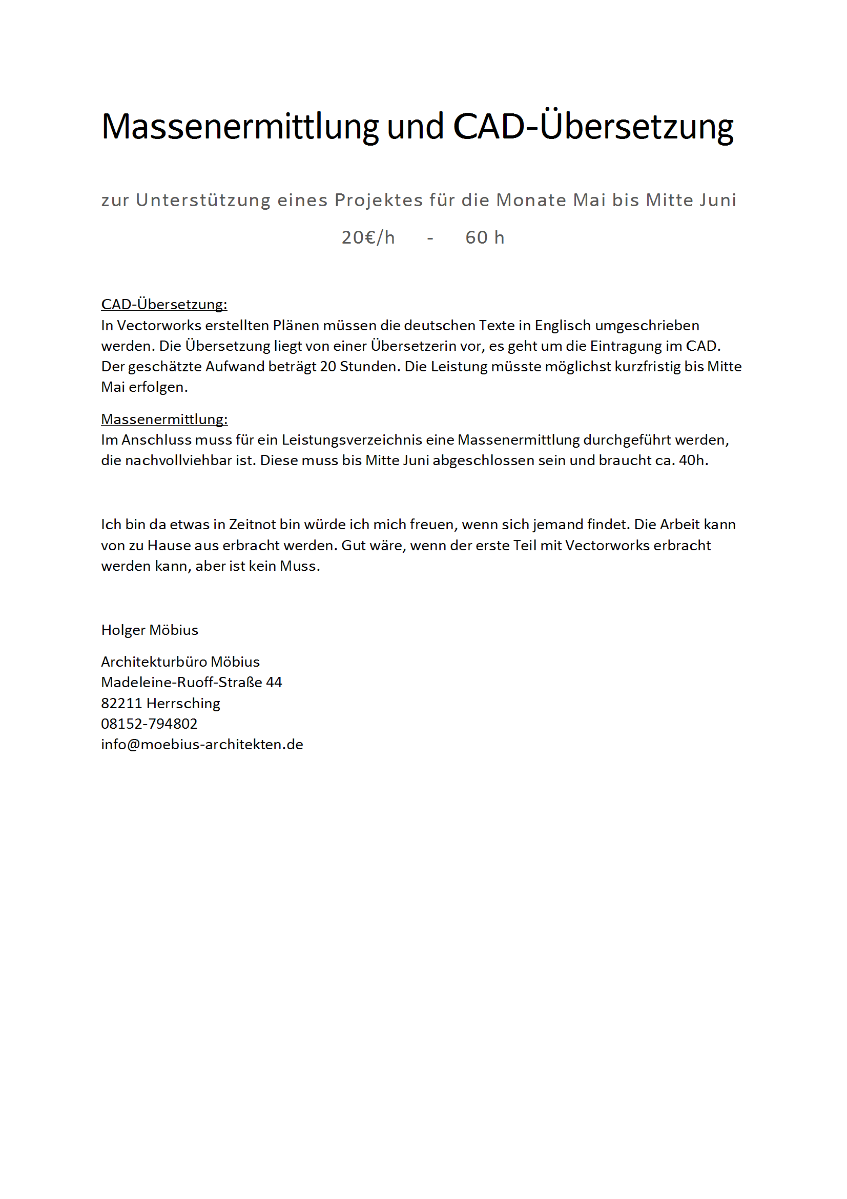Stellenausschreibungsposter Architekturbüro Möbius