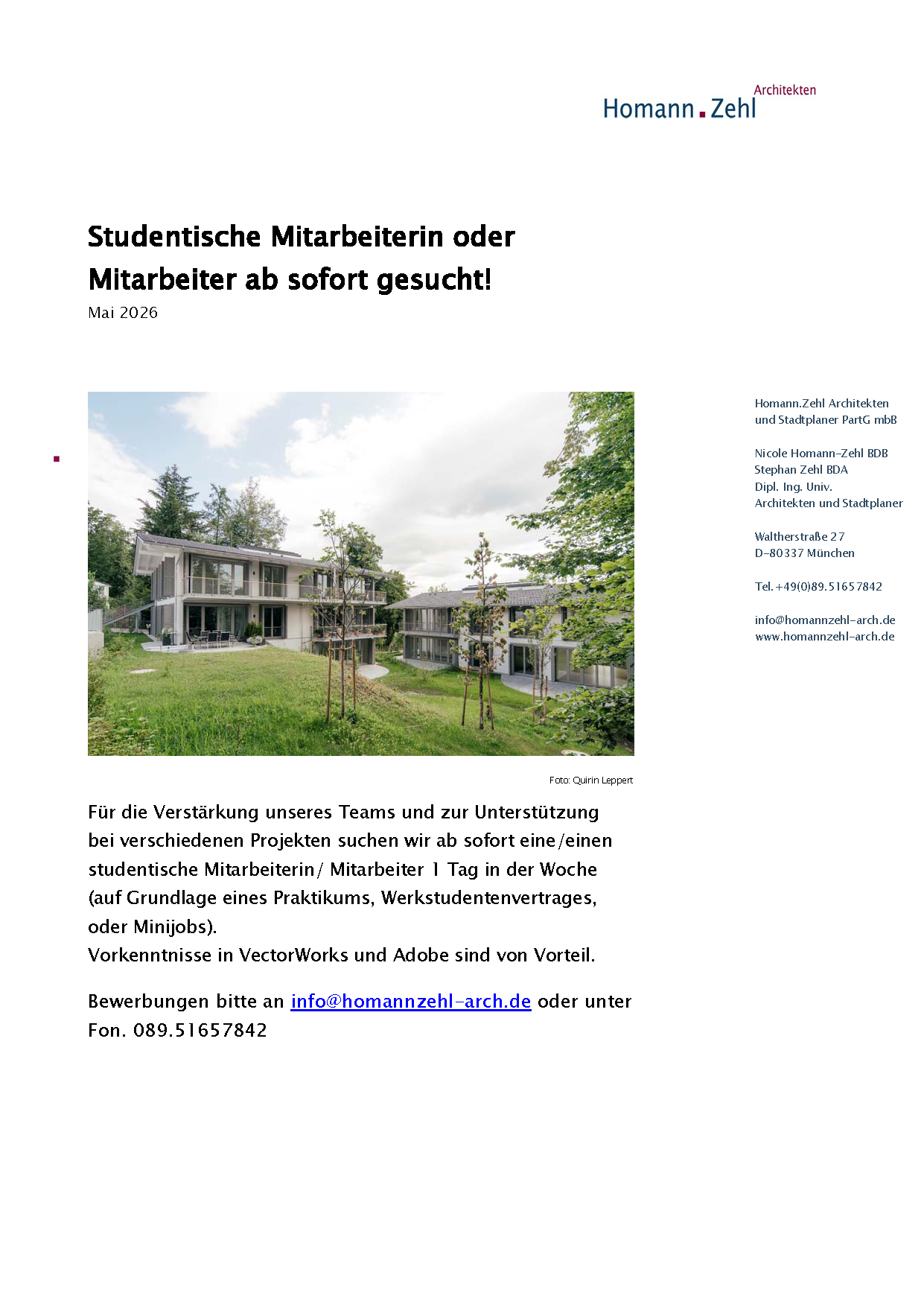 Stellenausschreibungsposter Homann.Zehl Architekten und Stadtplaner