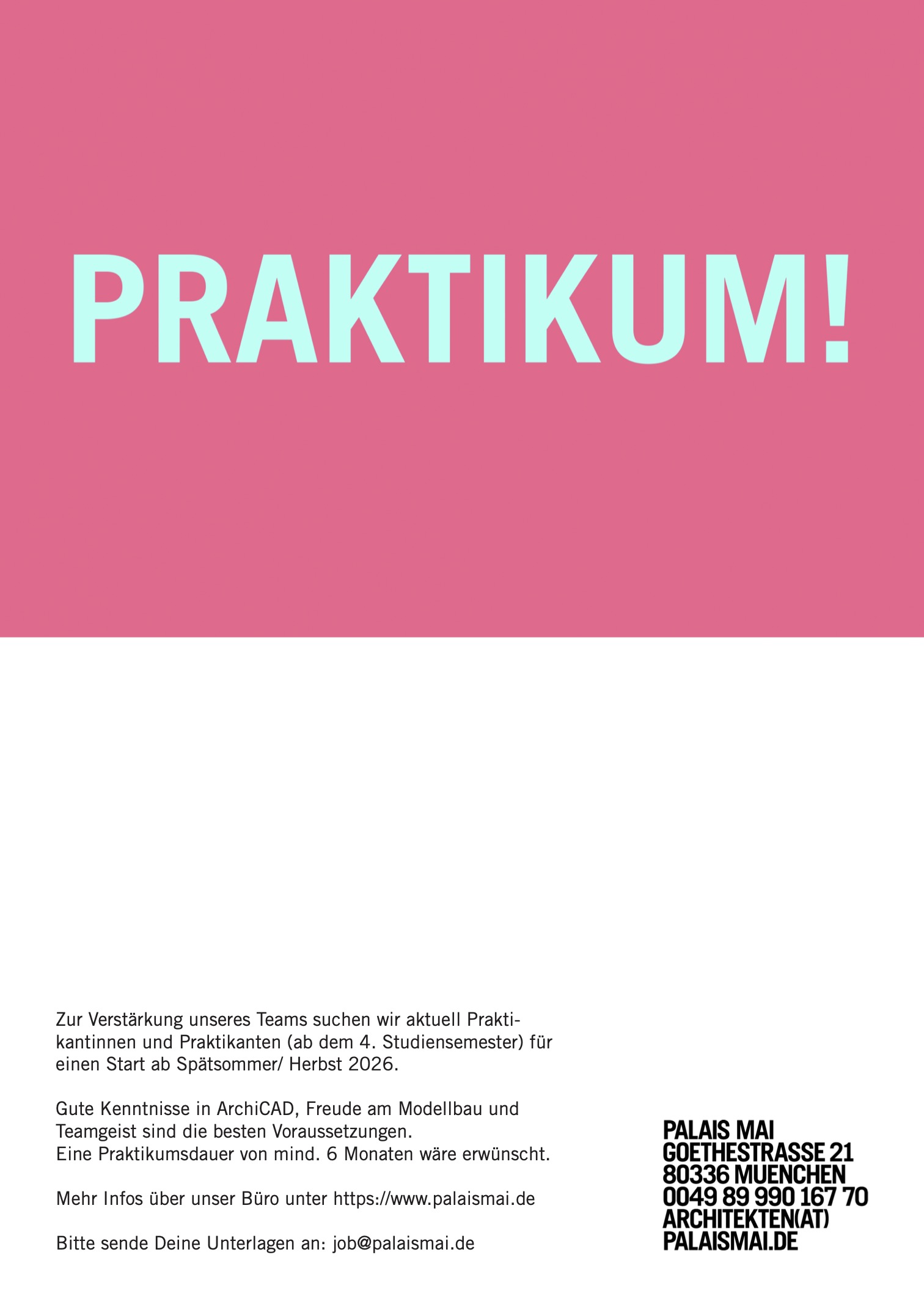 Stellenausschreibungsposter Palais Mai