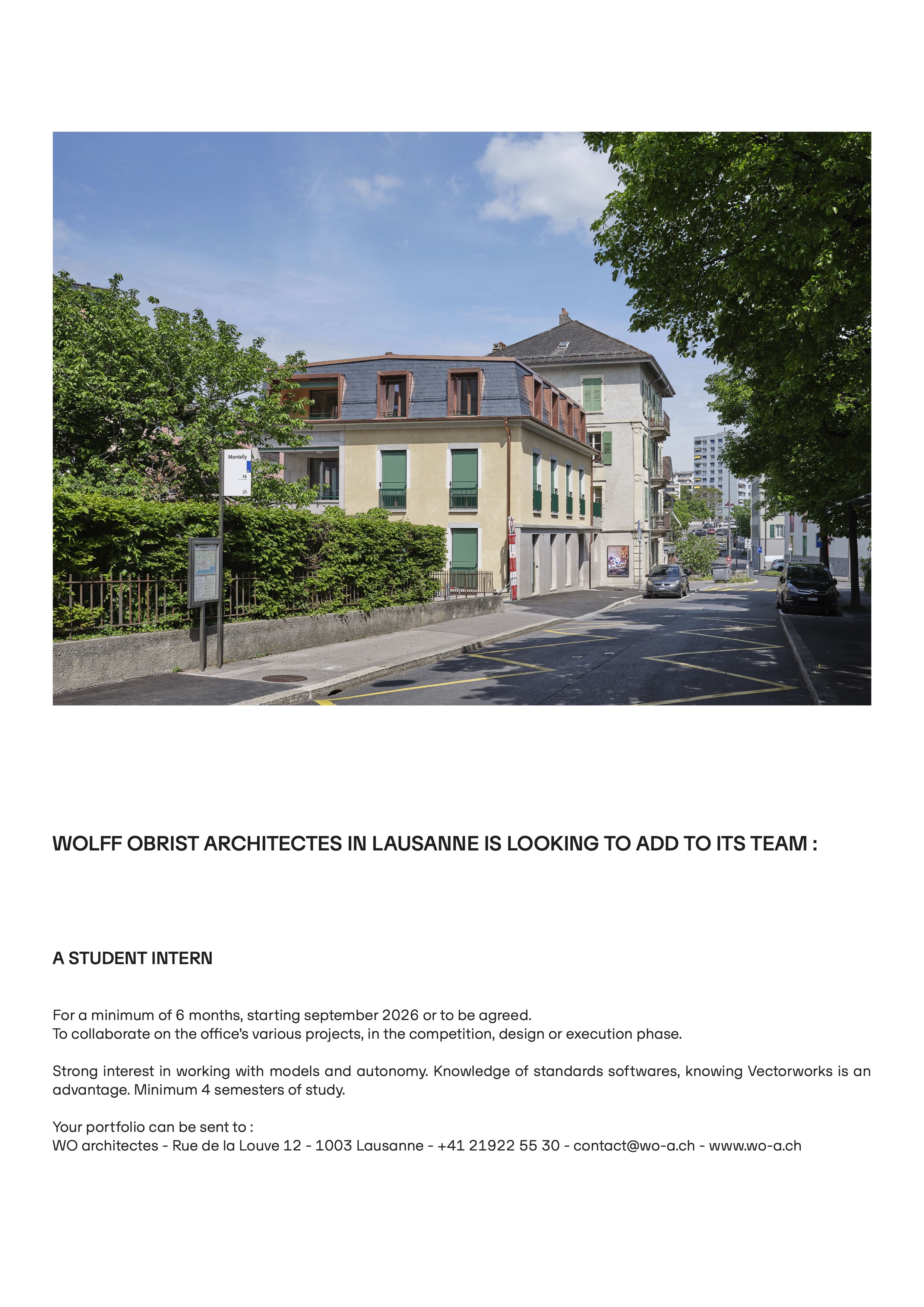 Stellenausschreibungsposter Wolff Obrist Architectes