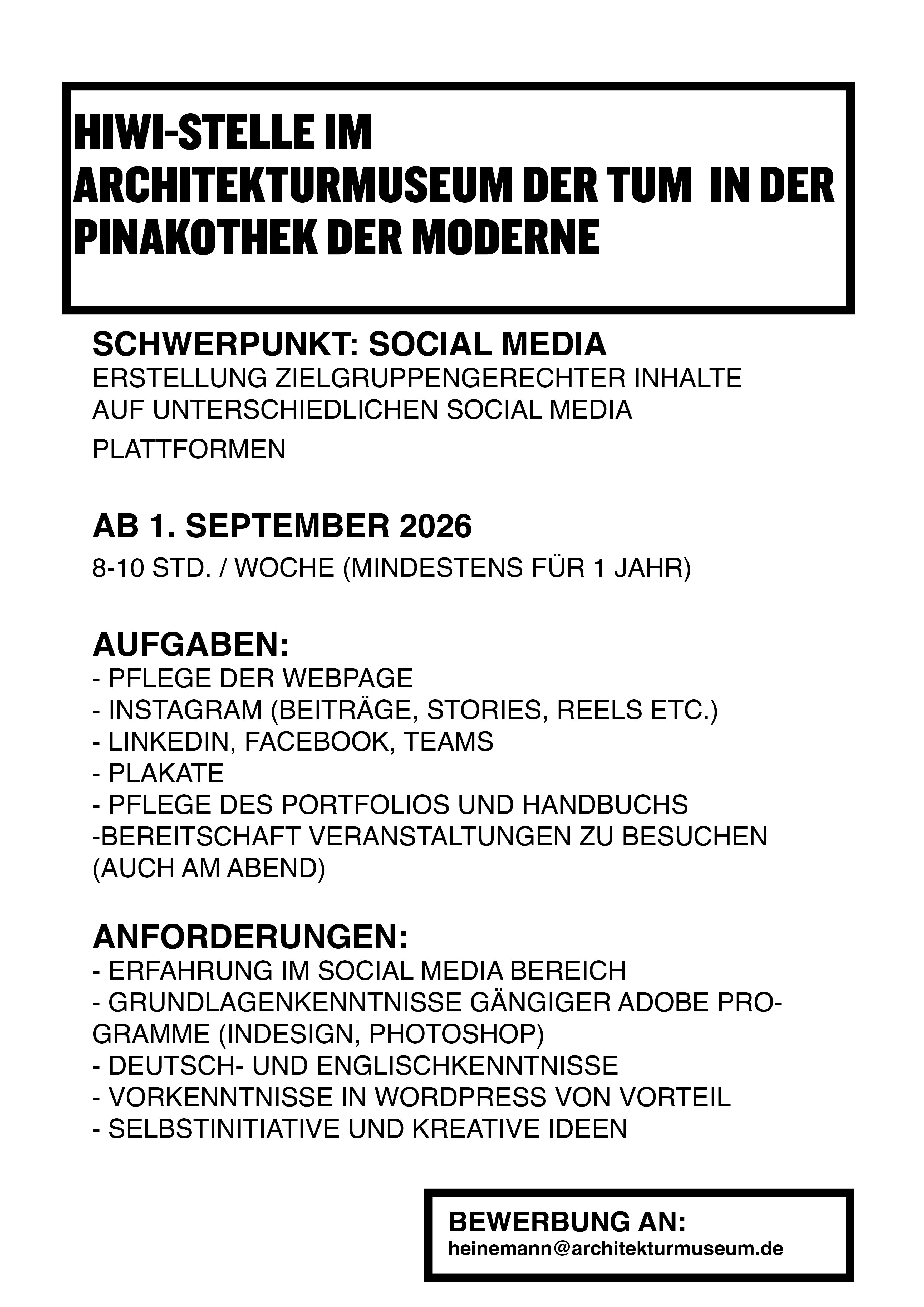 Stellenausschreibungsposter ARCHITEKTURMUSEUM DER TUM