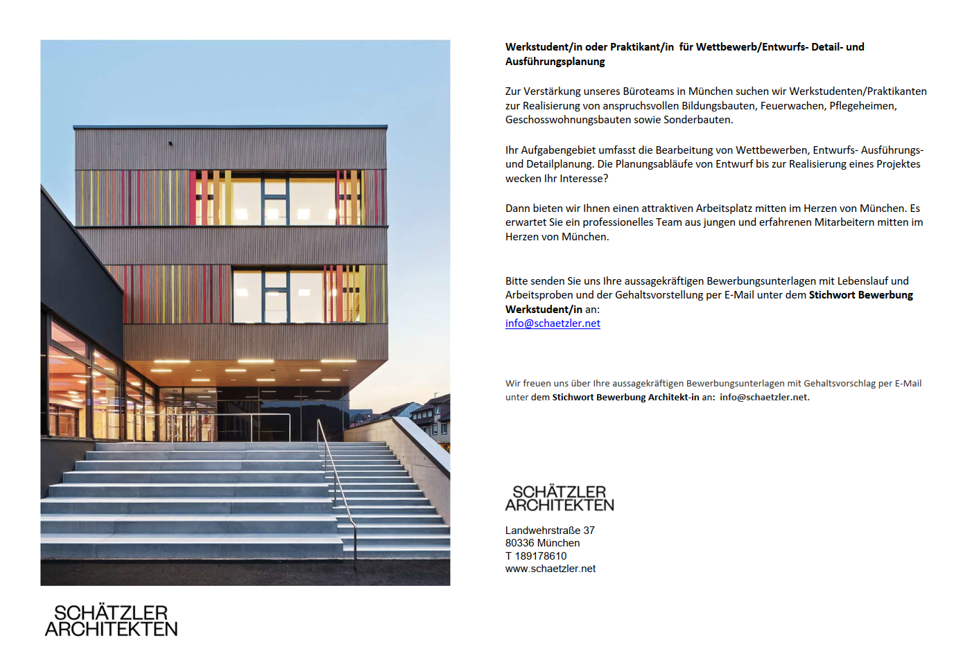 Stellenausschreibungsposter Schätzler Architekten