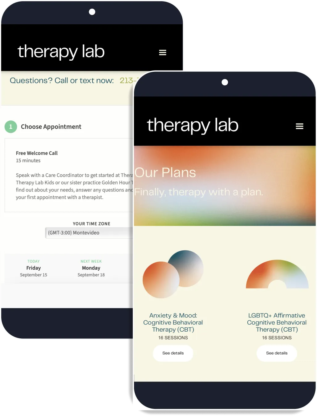 Smartphone displaying a mobile app where patients can choose different therapy plans.