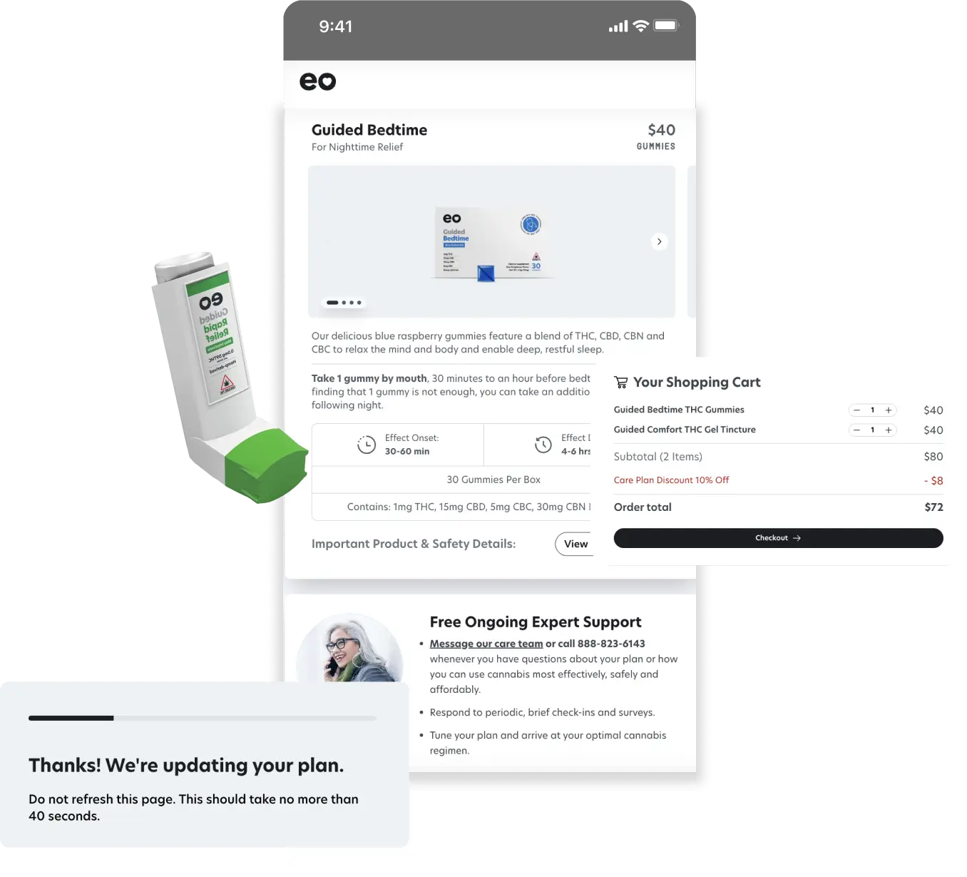 eo Care web app dashboard showing a personalized medical cannabis care plan