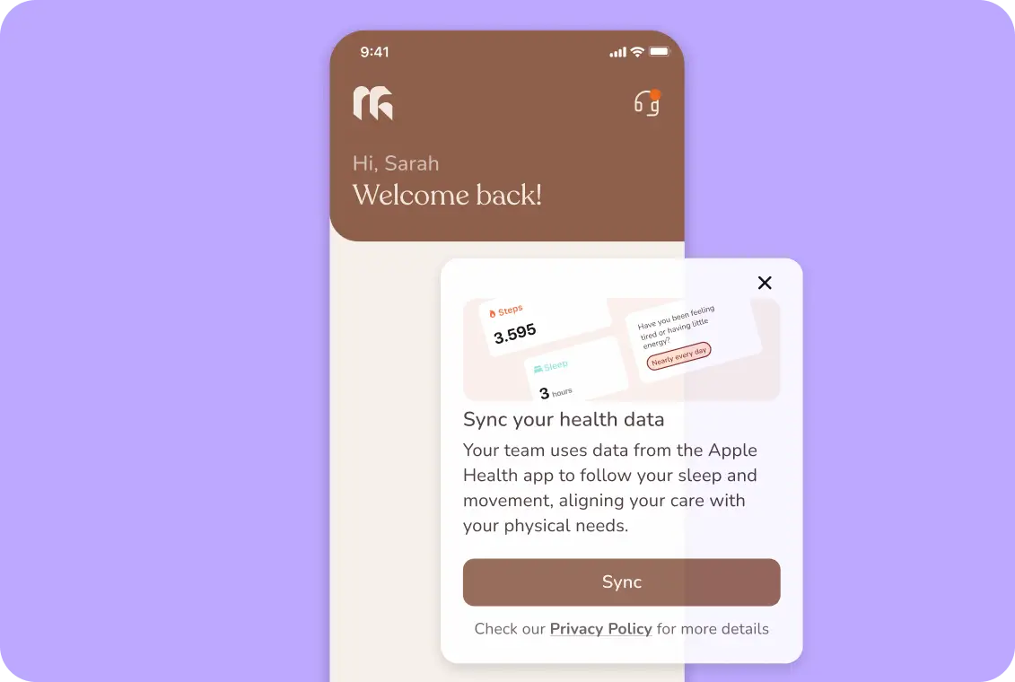 Mavida remote patient monitoring screen syncing health data from Apple Health
