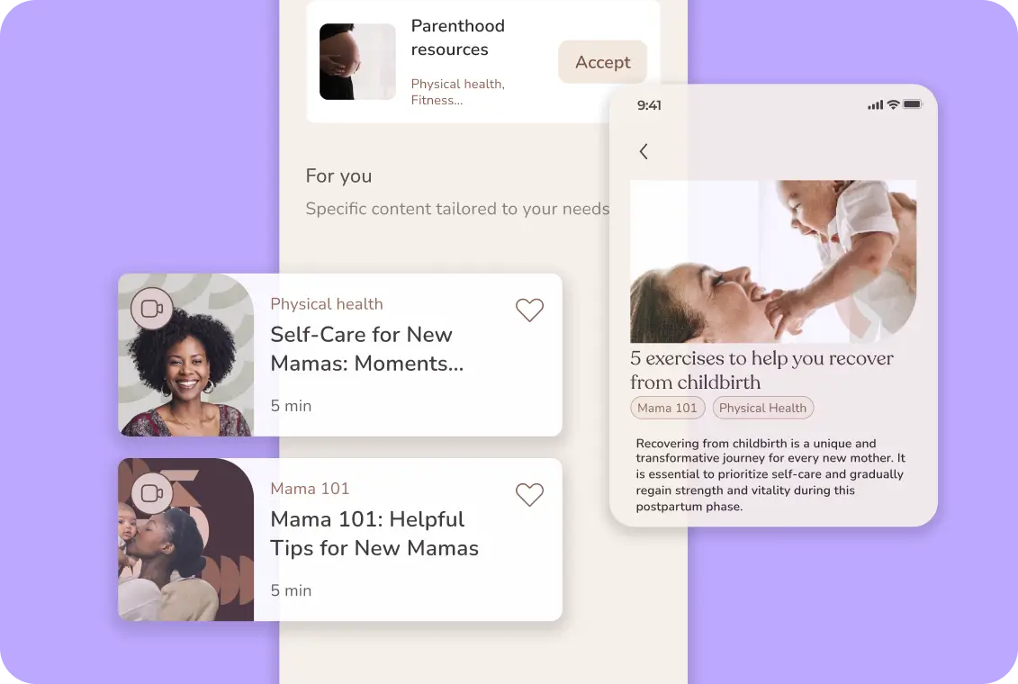 Mavida tailored content feed with personalized parenting and maternal health resources