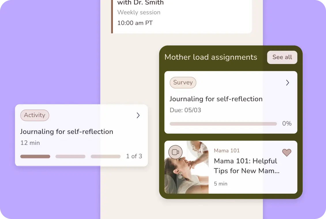 Mavida patient assessment screen with visit preparation tasks and activity tracking