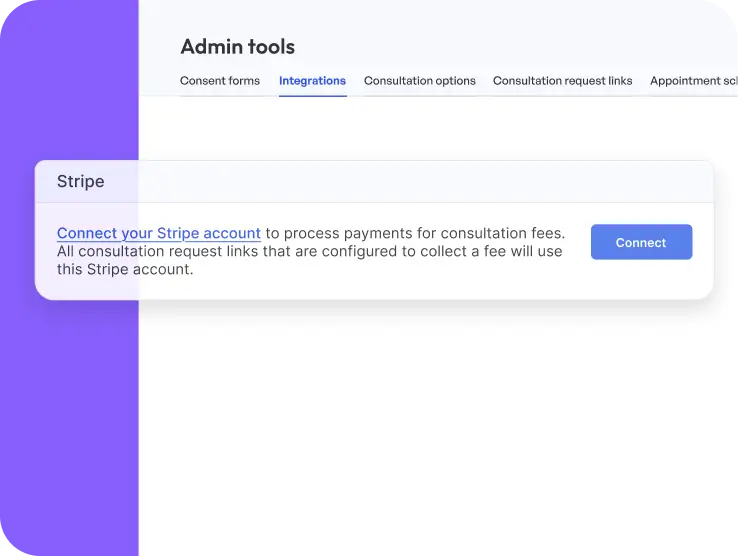 PsychNow Stripe integration screen for secure in-app payment processing for clinics and practices