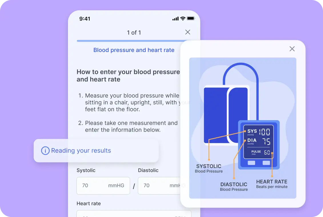 PsychNow remote patient monitoring screen for blood pressure and heart rate data entry