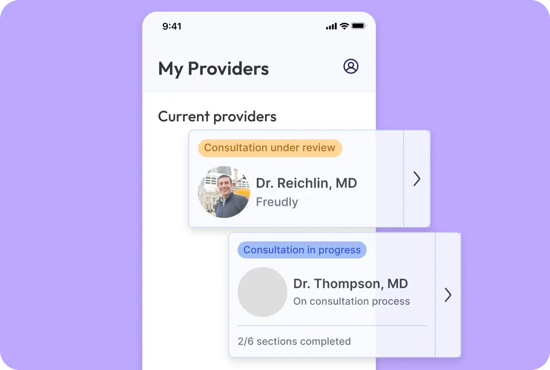 PsychNow my providers screen showing active consultations and care team transparency