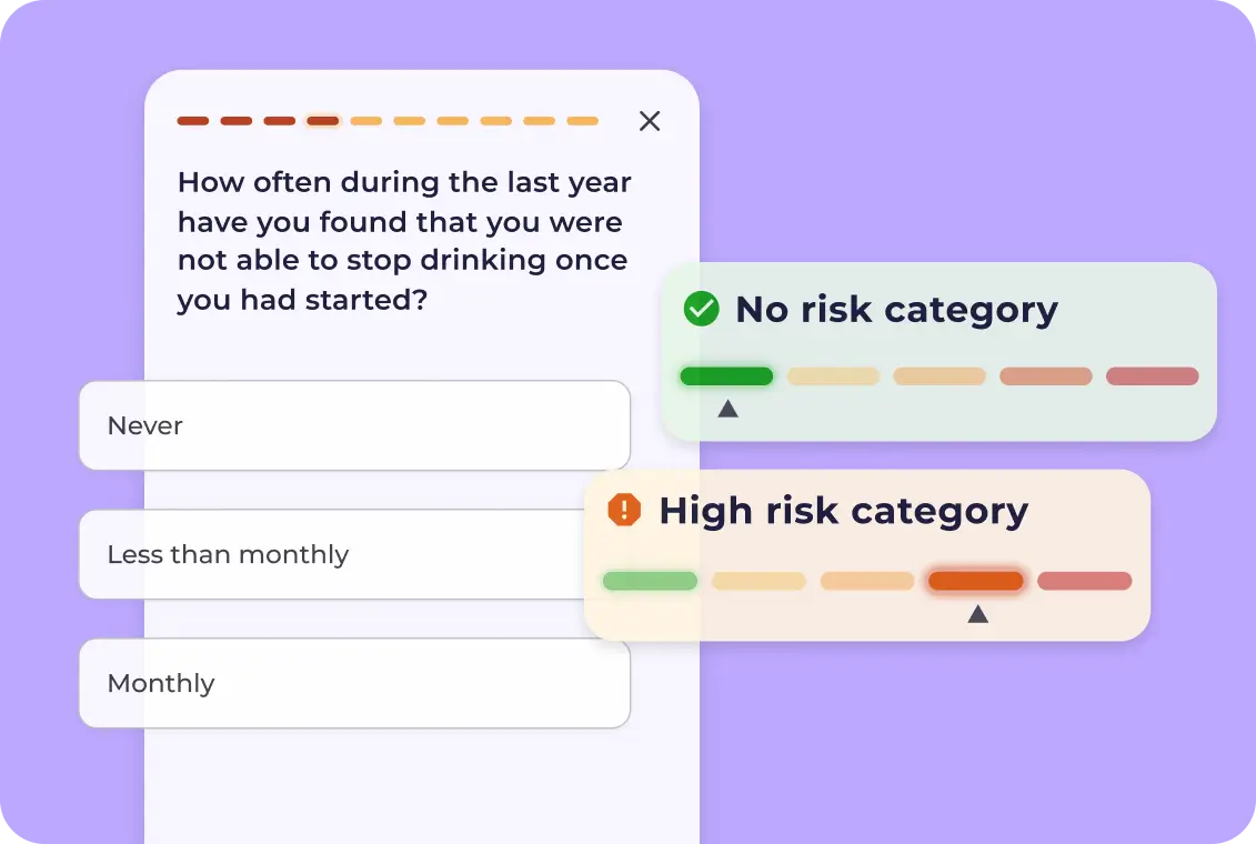 Ab InBev Foundation patient intake screen with adaptive risk classification questionnaire