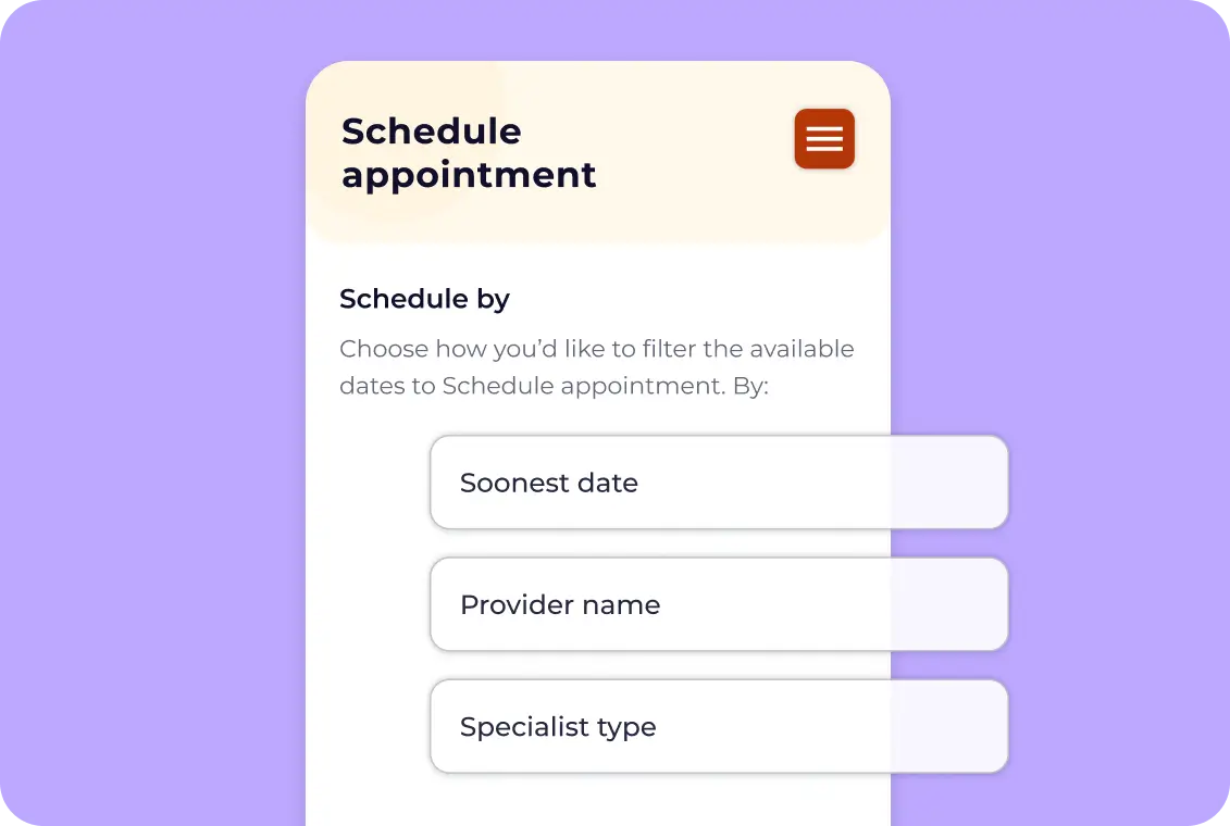 Ab InBev Foundation patient-centered appointment management screen with provider and specialist filters
